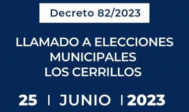 Los Cerrillos, Traslasierra : Llamado a elecciones municipales, para el domingo 25 de junio de 2023.