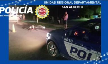 San Pedro, Traslasierra : Grave accidente entre una motocicleta y un automóvil.