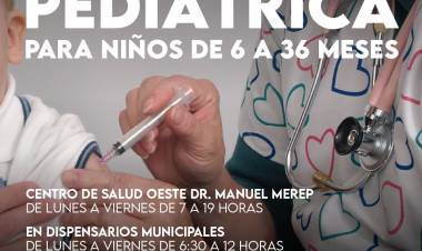 Villa Dolores : Vacunación Antigripal Pediátrica para niños de 6 a 36 meses.