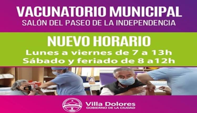 VILLA DOLORES : NUEVO HORARIO DE ATENCIÓN DEL VACUNATORIO COVID-19.