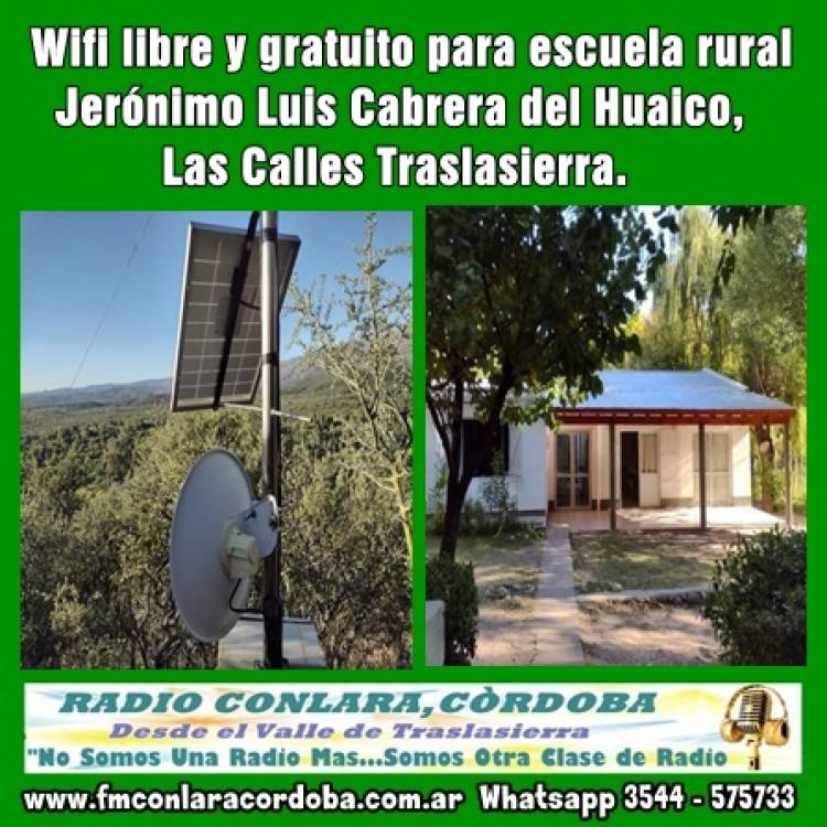Wifi libre y gratuito para escuela rural Jerónimo Luis Cabrera del Huaico, Las Calles Traslasierra.